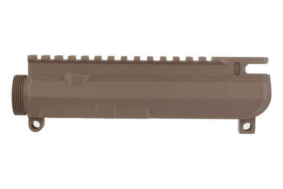 Aero Precision M4E1 threaded stripped AR-15 upper without forward assist features an FDE Cerakote finish